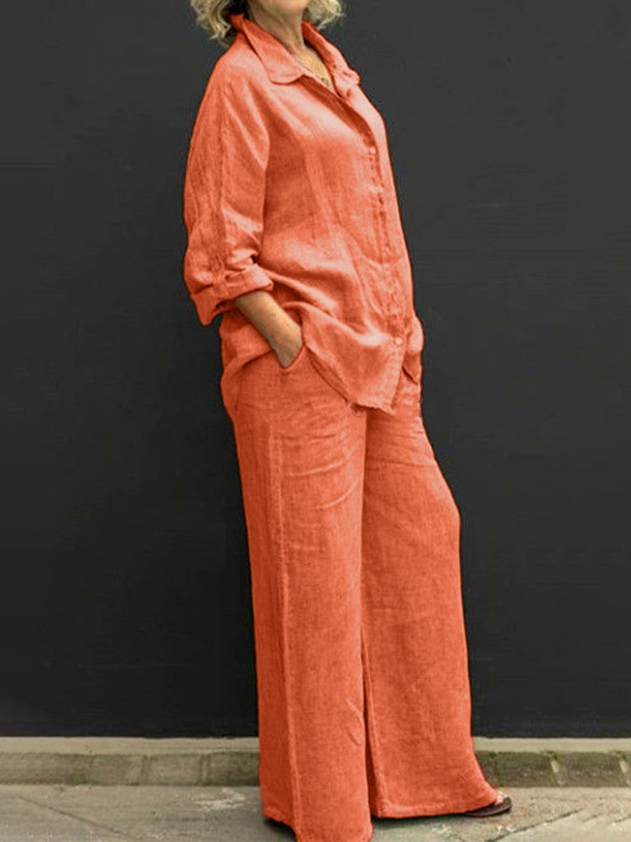 Urban Style Ladies Cotton Linen Shirt Suit