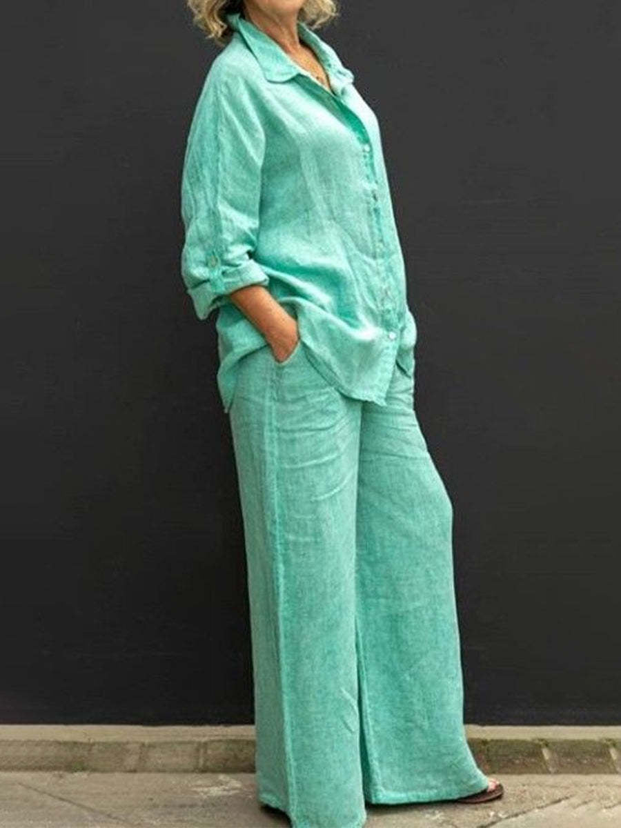 Urban Style Ladies Cotton Linen Shirt Suit
