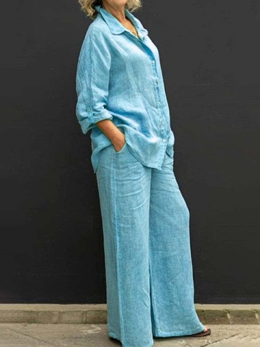 Urban Style Ladies Cotton Linen Shirt Suit