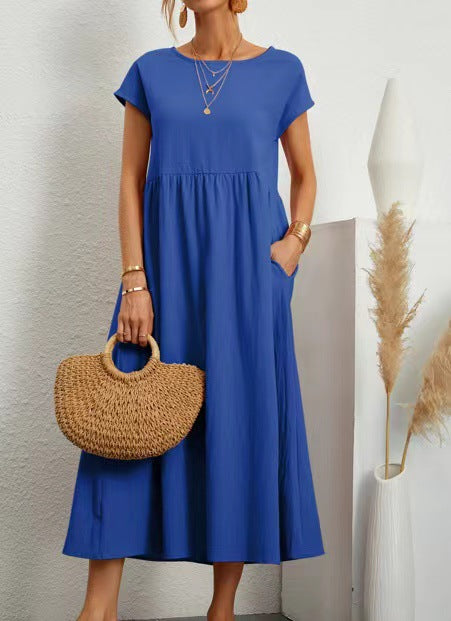 Sleeveless Easy-Care Cotton Linen Pocket Dress
