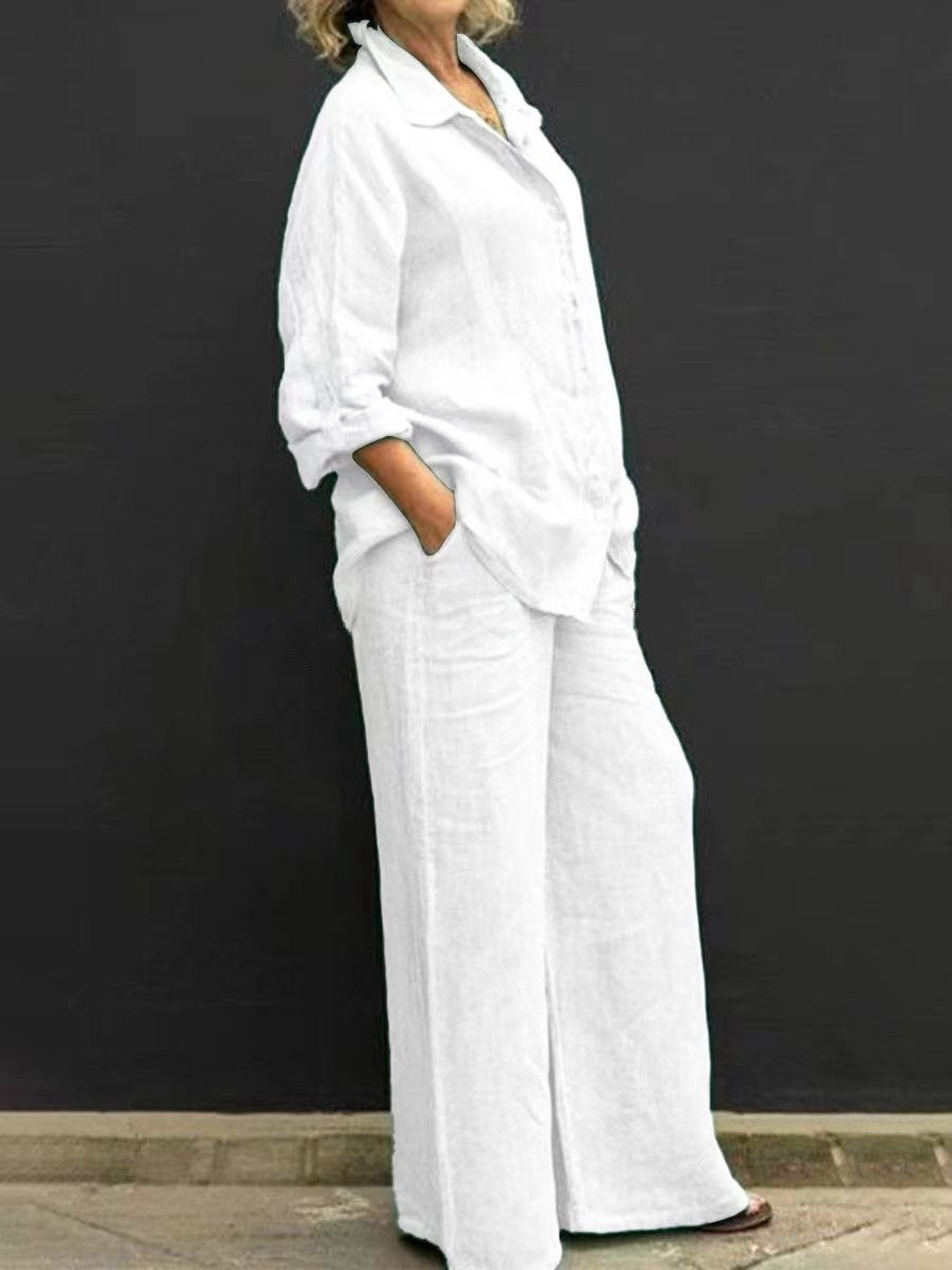 Urban Style Ladies Cotton Linen Shirt Suit