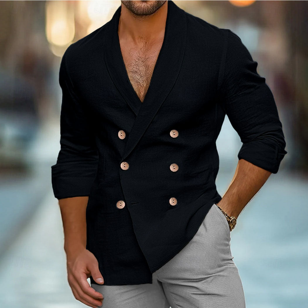 Slim Fit Men's Double Breasted Linen Shirt