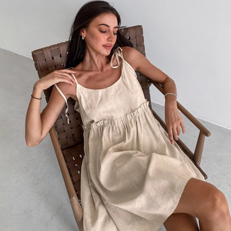 Casual Lounging dress with cotton and linen halter straps