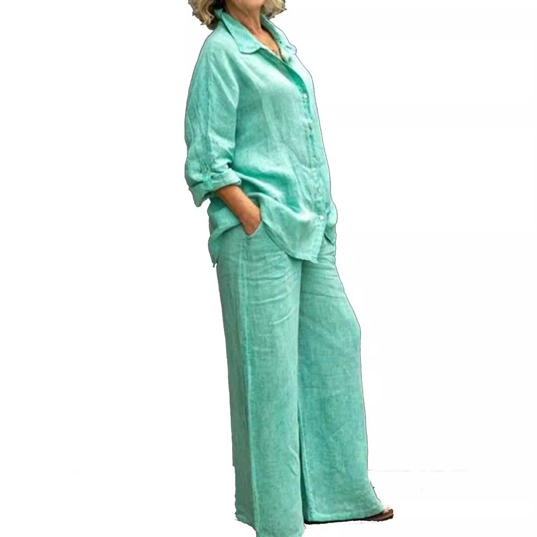 Urban Style Ladies Cotton Linen Shirt Suit