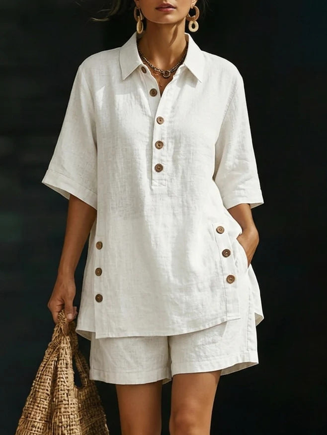 Classic Women's Linen Shirt and Shorts Set