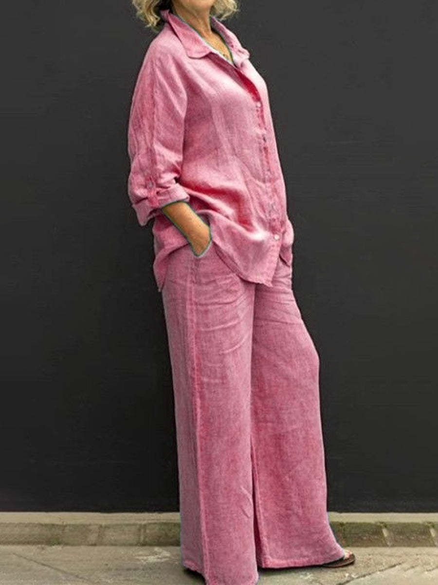 Urban Style Ladies Cotton Linen Shirt Suit