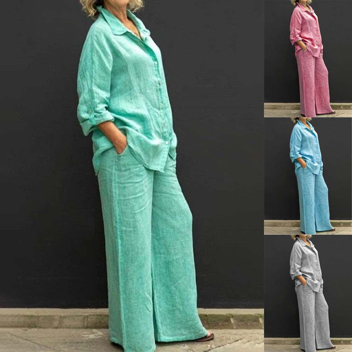 Urban Style Ladies Cotton Linen Shirt Suit