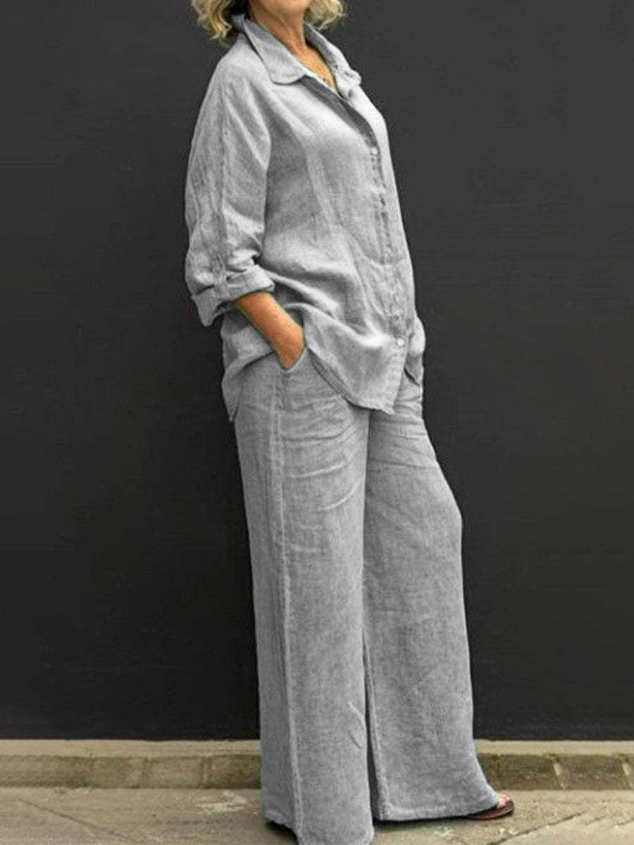 Urban Style Ladies Cotton Linen Shirt Suit