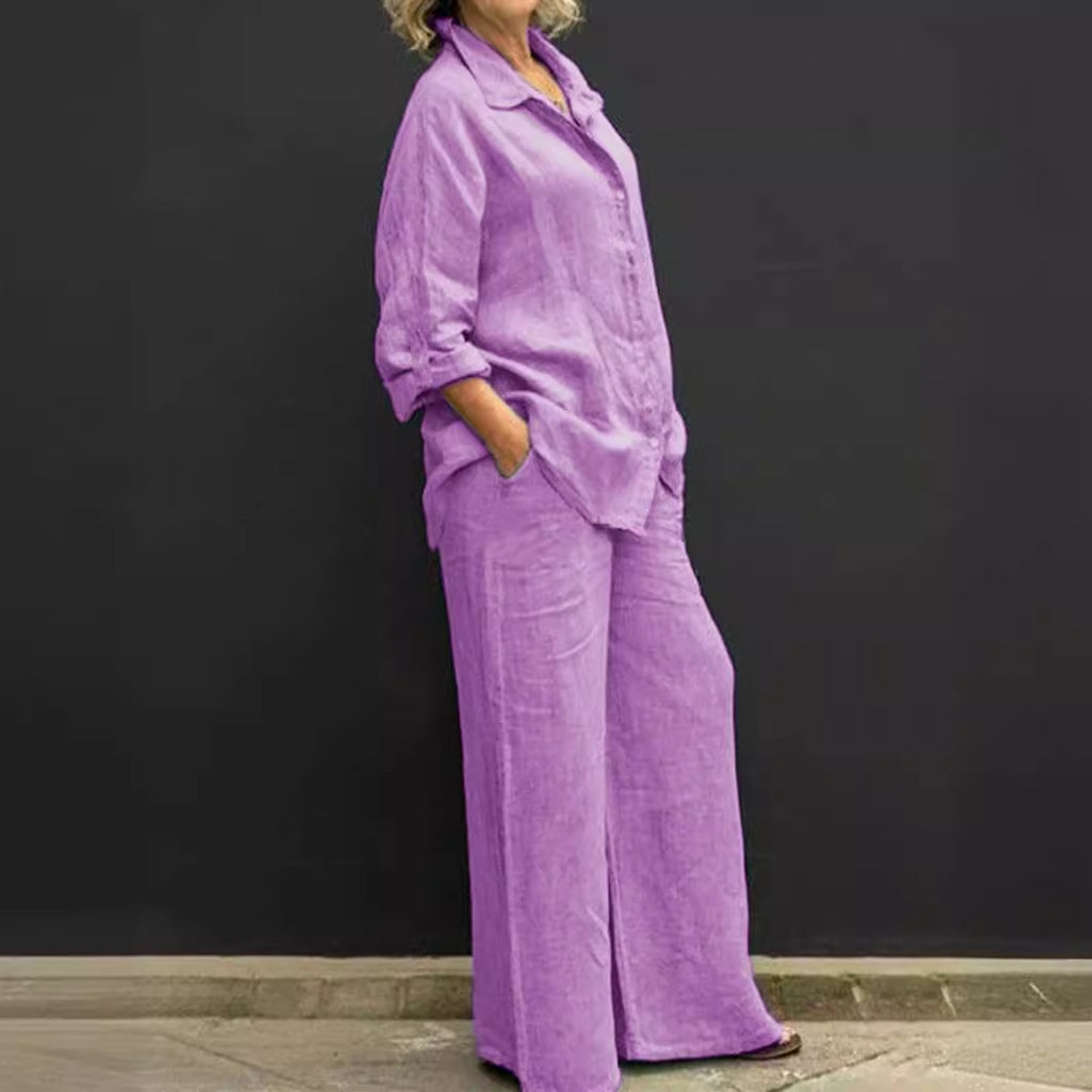 Urban Style Ladies Cotton Linen Shirt Suit
