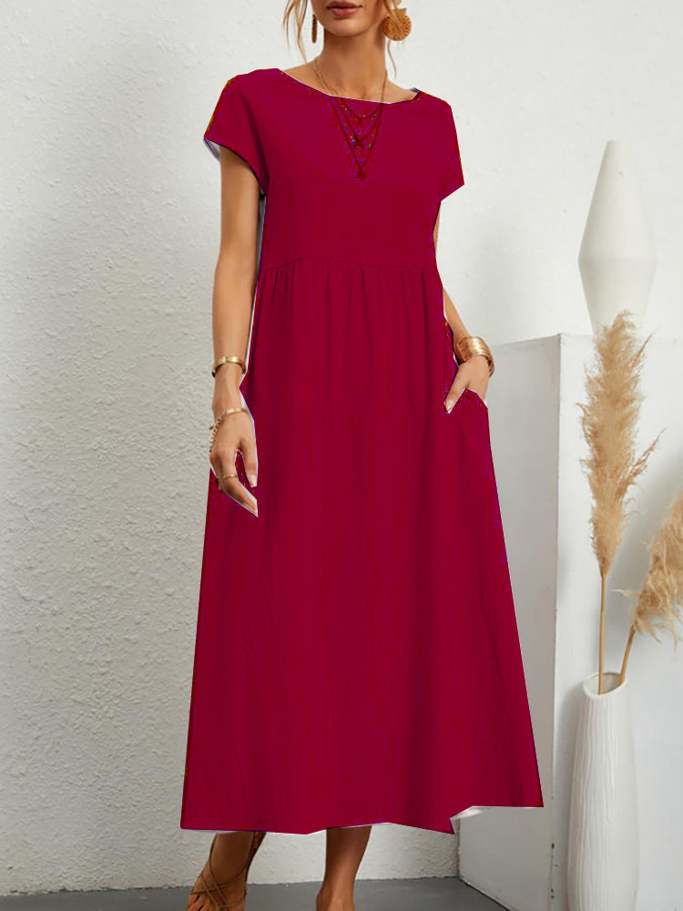 Sleeveless Easy-Care Cotton Linen Pocket Dress