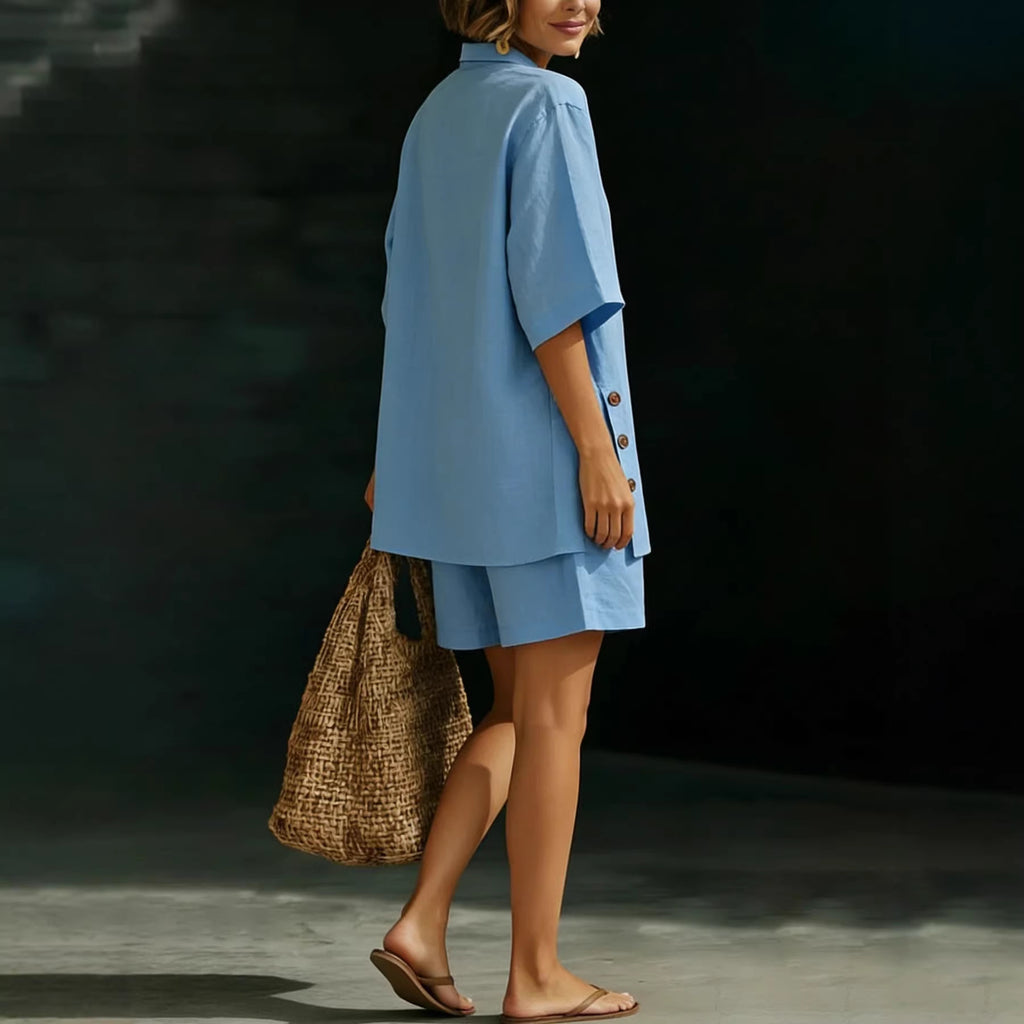 Classic Women's Linen Shirt and Shorts Set