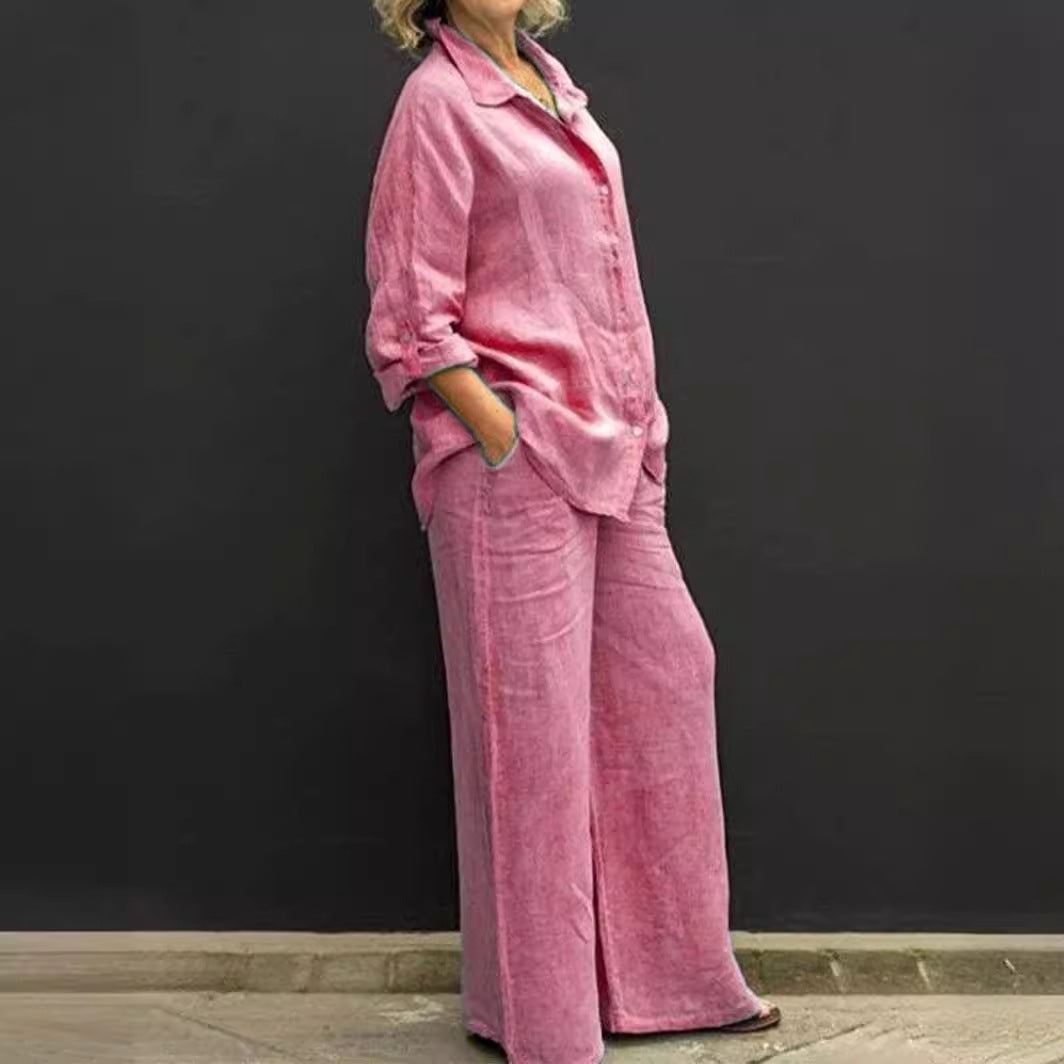 Urban Style Ladies Cotton Linen Shirt Suit