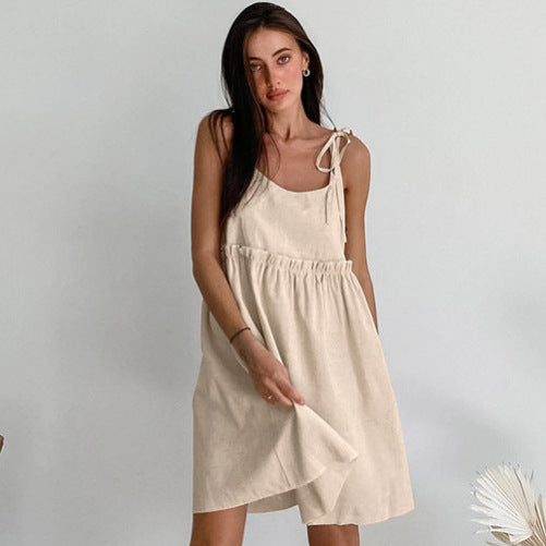 Casual Lounging dress with cotton and linen halter straps
