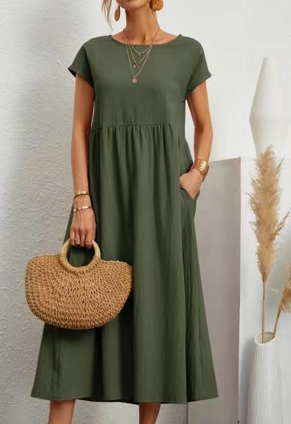 Sleeveless Easy-Care Cotton Linen Pocket Dress