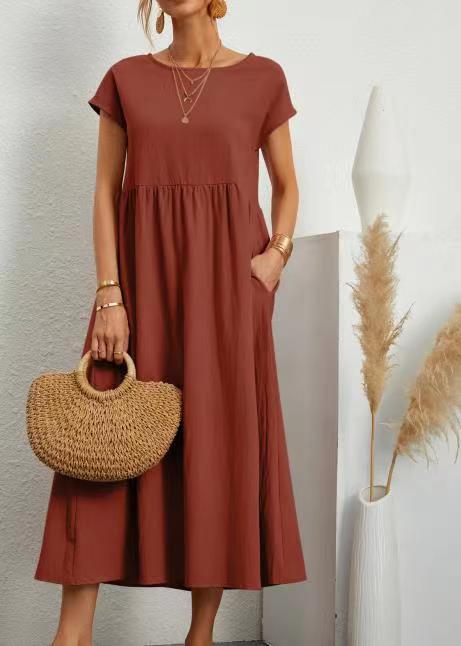 Sleeveless Easy-Care Cotton Linen Pocket Dress