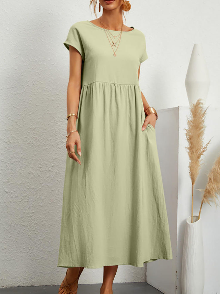 Sleeveless Easy-Care Cotton Linen Pocket Dress