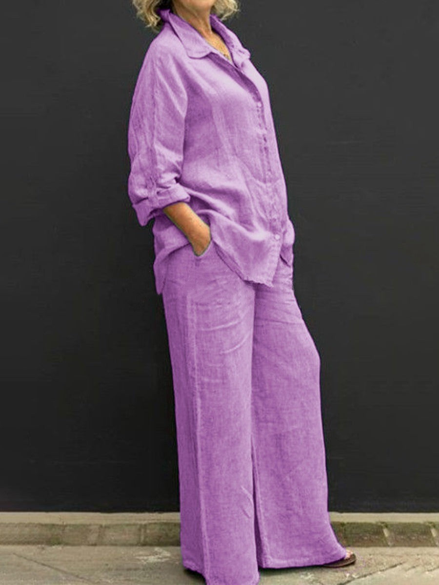 Urban Style Ladies Cotton Linen Shirt Suit